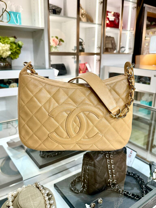 CHANEL CAVIAR QUILTED TIMELESS SHOULDER BEIGE