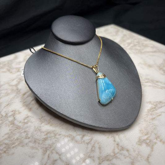 14KT YG W/SS GP CHAIN LARMAR STONE PENDANT