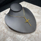 18KT YG SCROLLING CROSS PENDANT ON 18" SS/GP CHAIN