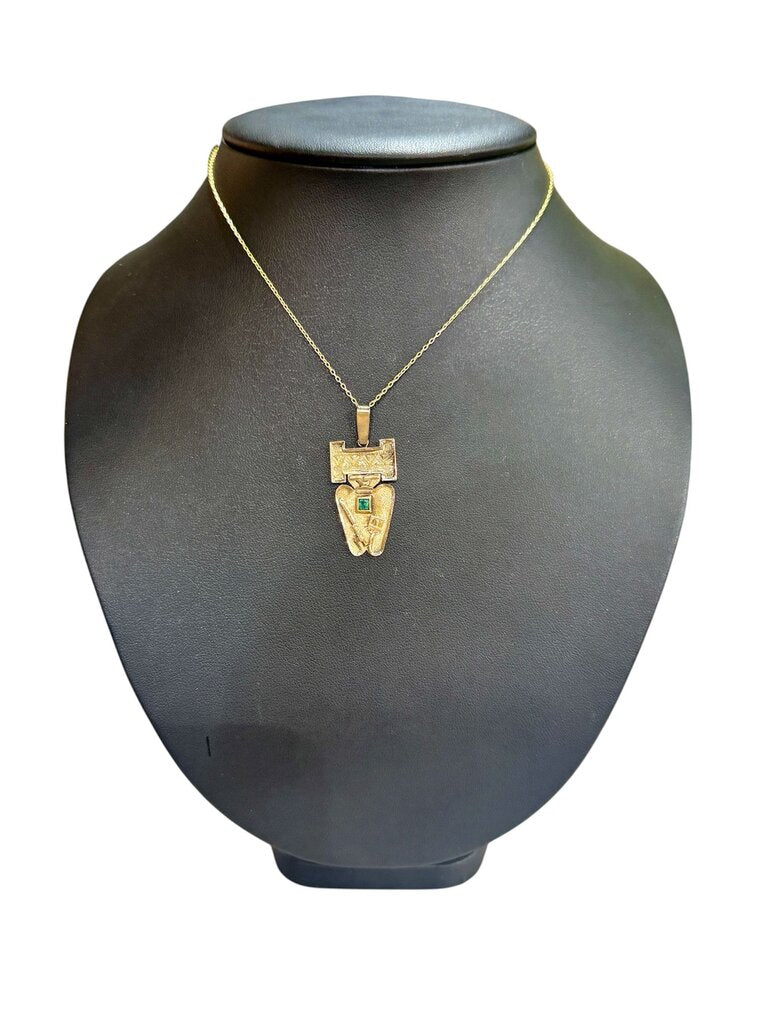 18KT YG W/ SS/GP CHAIN AZTEC W/EMERALD PENDANT WARRIOR