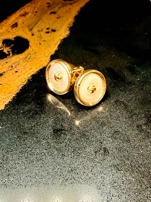 14KT YG MOP BUTTON CUFF LINKS