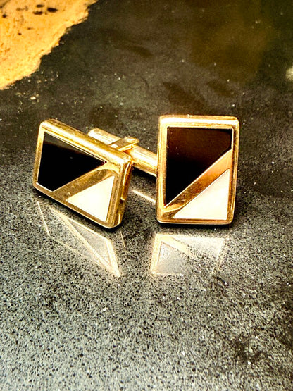 14KT YG MOP/BLACK ONYX CUFF LINKS