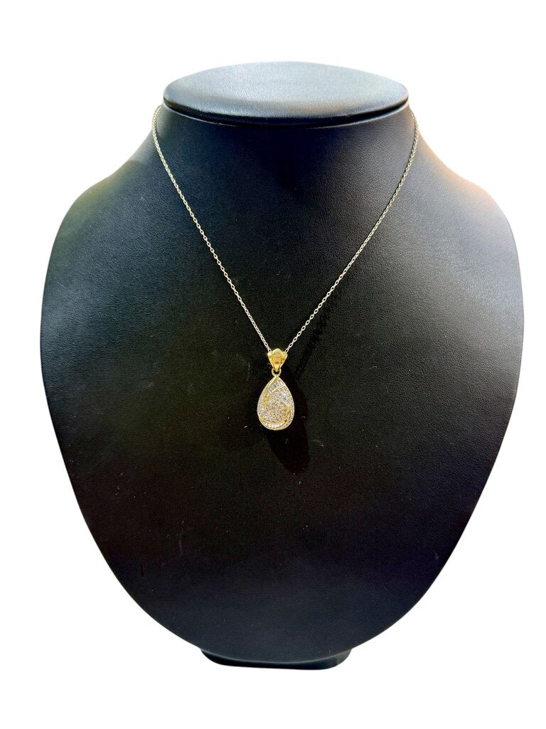 SS/PLATED GOLD PEAR SHAPE PENDANT W/ACCENT STONES ON 18" CHAIN