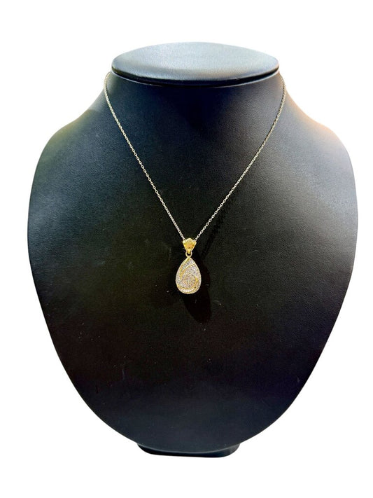 SS/PLATED GOLD PEAR SHAPE PENDANT W/ACCENT STONES ON 18" CHAIN