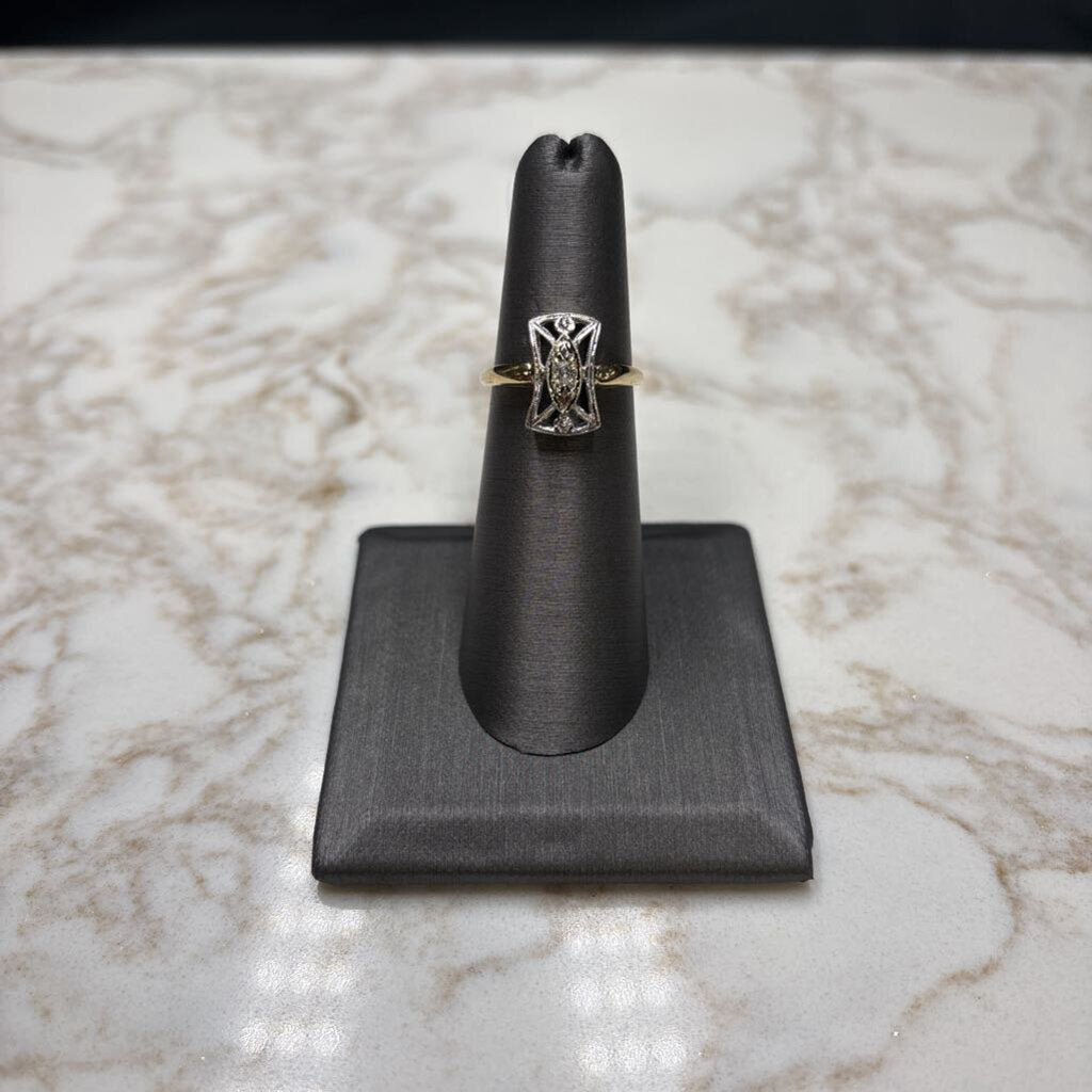 14KT TUTONE VINTAGE RING EURO CUT SZ 6