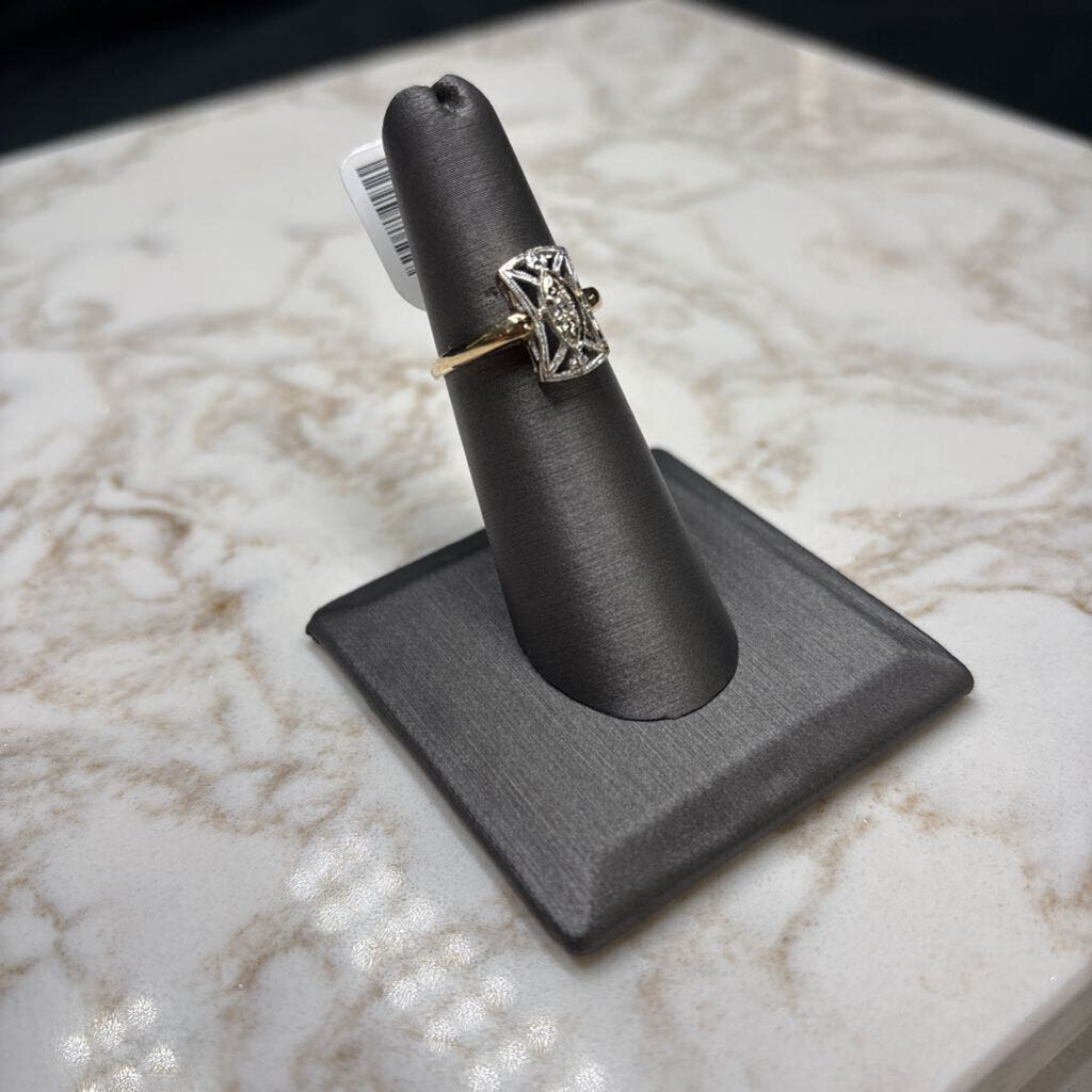 14KT TUTONE VINTAGE RING EURO CUT SZ 6