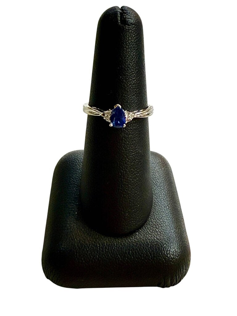 14KT WG PEAR SHAPE SAPPHIRE W/MELEE RING SZ 6.5