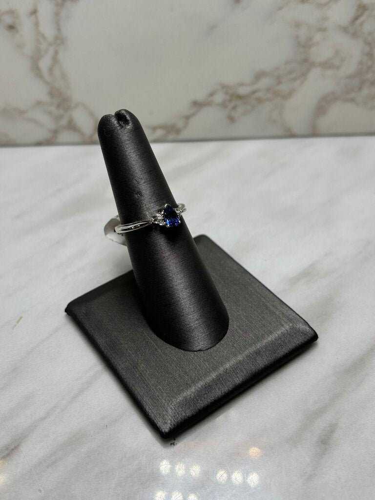14KT WG PEAR SHAPE SAPPHIRE W/MELEE RING SZ 6.5