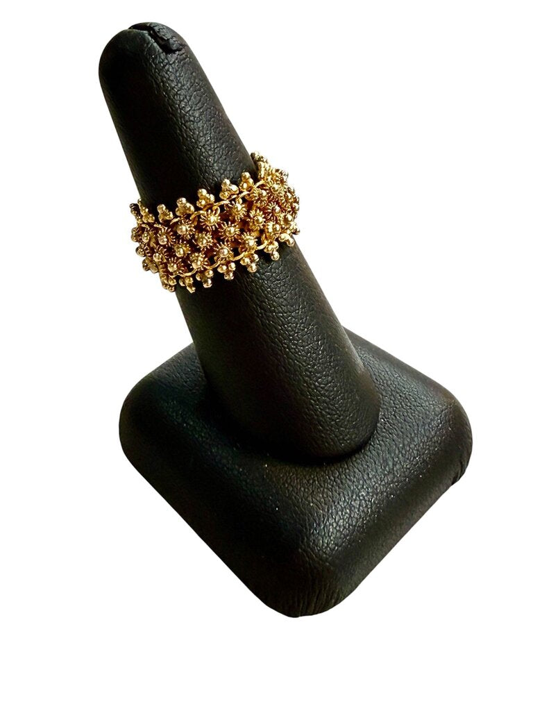 14KT YG MESH RING W/CORALLINA GRAINS OF WHEAT DESIGN RING SZ 6.5