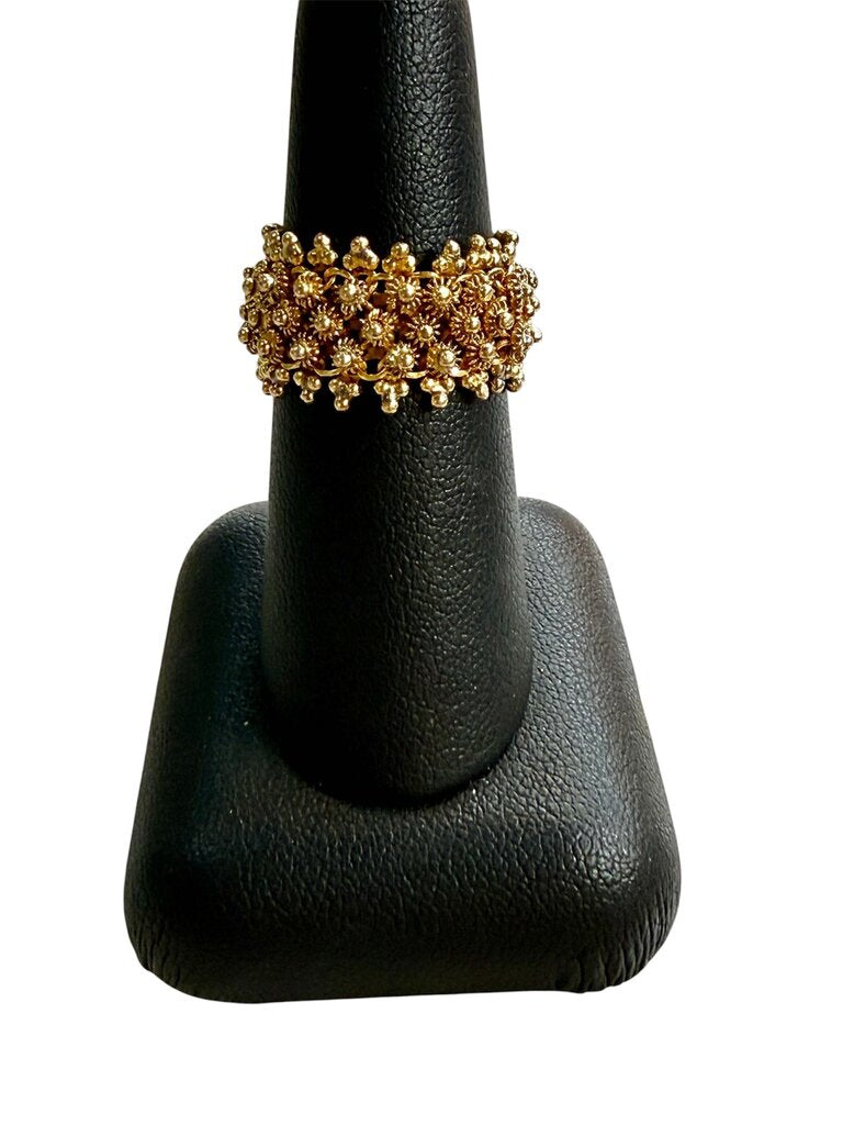 14KT YG MESH RING W/CORALLINA GRAINS OF WHEAT DESIGN RING SZ 6.5