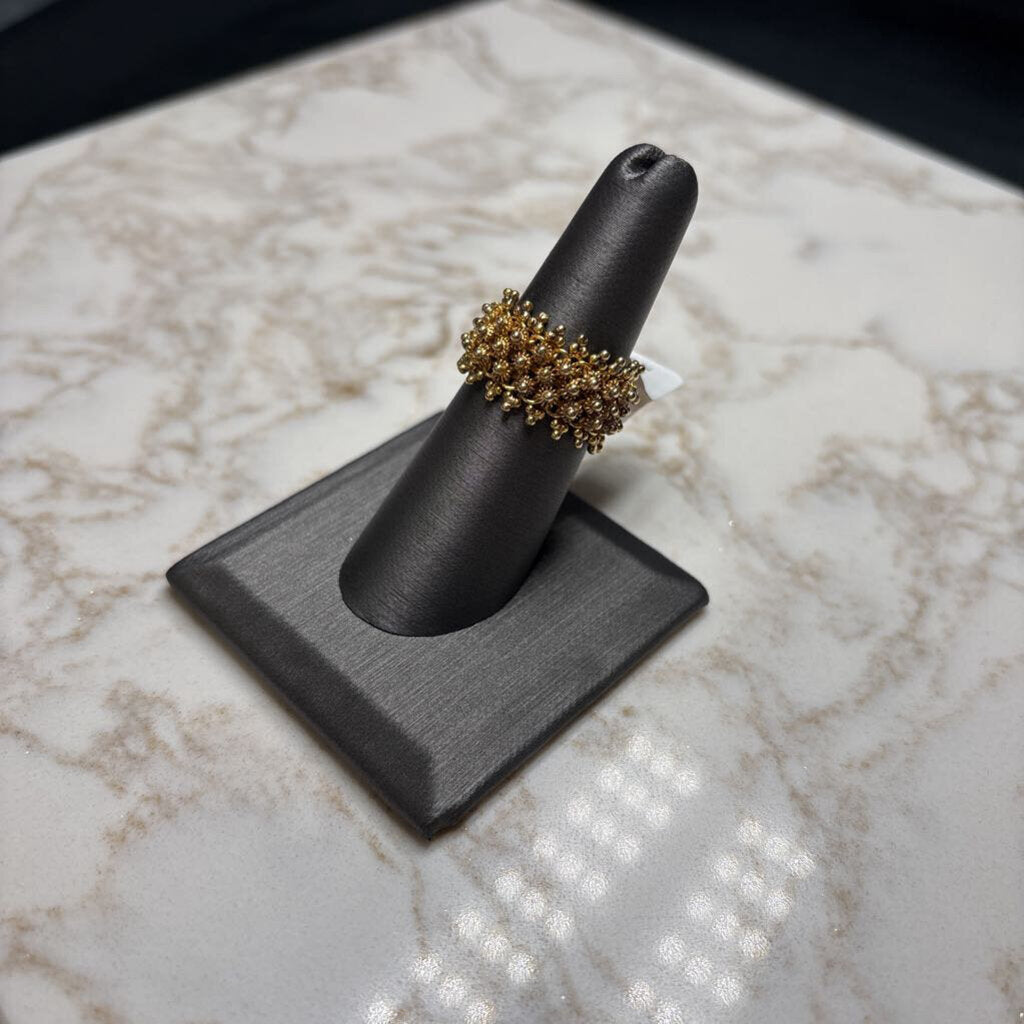 14KT YG MESH RING W/CORALLINA GRAINS OF WHEAT DESIGN RING SZ 6.5