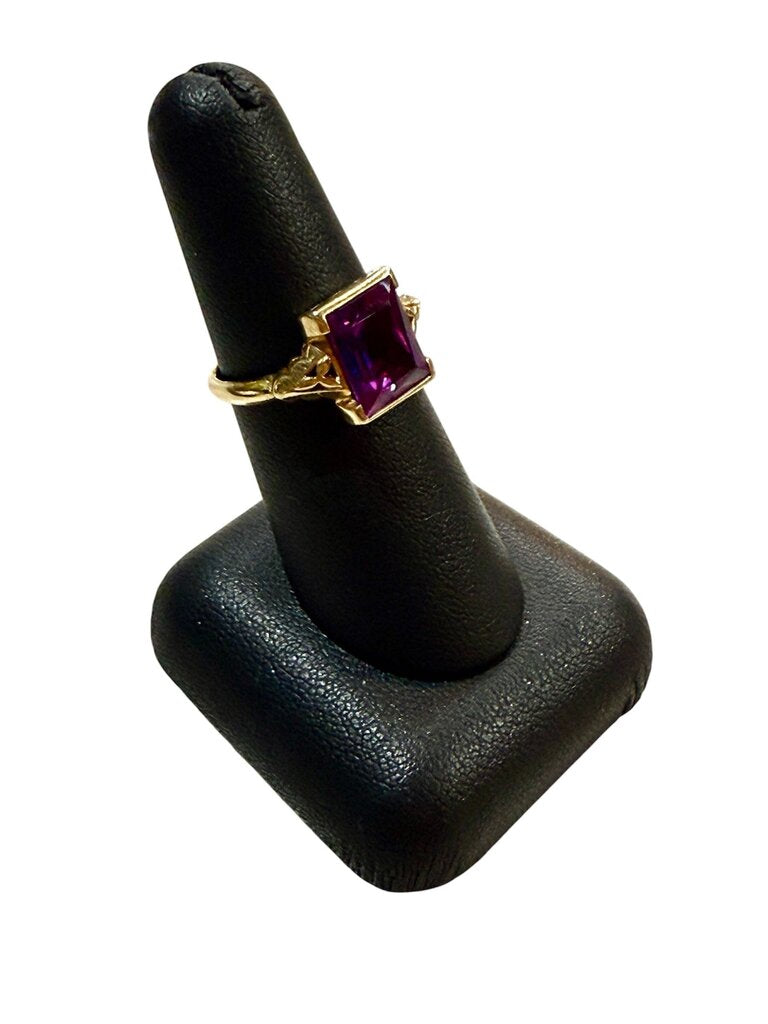 10KT YG CREATED PINK SAPPHIRE STONE VINTAGE RING SZ 6