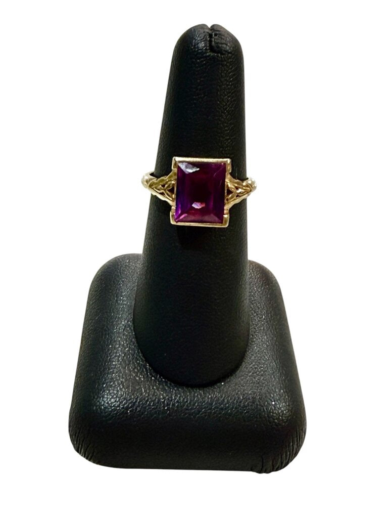 10KT YG CREATED PINK SAPPHIRE STONE VINTAGE RING SZ 6
