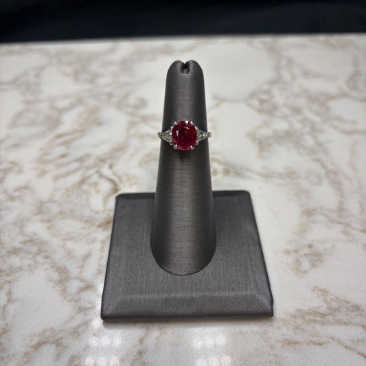 PLAT LARGE OVAL RUBY W/TRILLION CT DIAMONDS