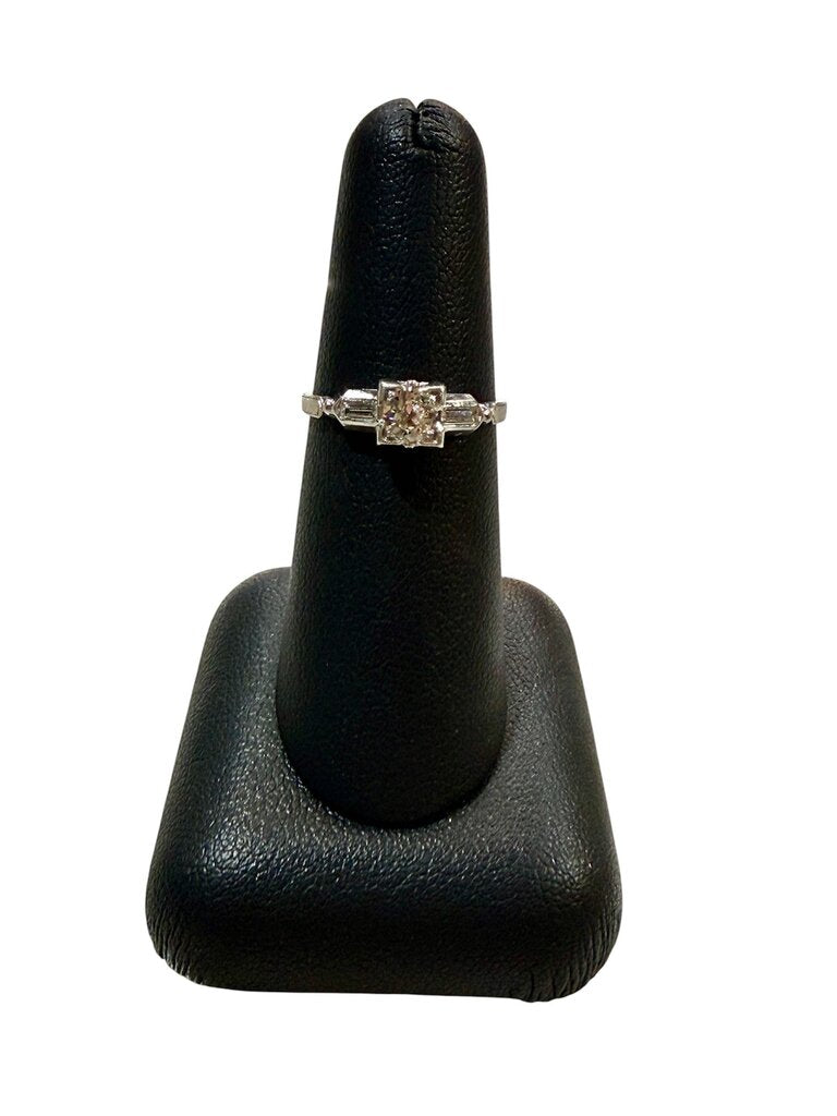 PLAT 1/3CTTW RB EURO DIAMOND W/BAGUETTES ON SIDE RING SZ 6.25