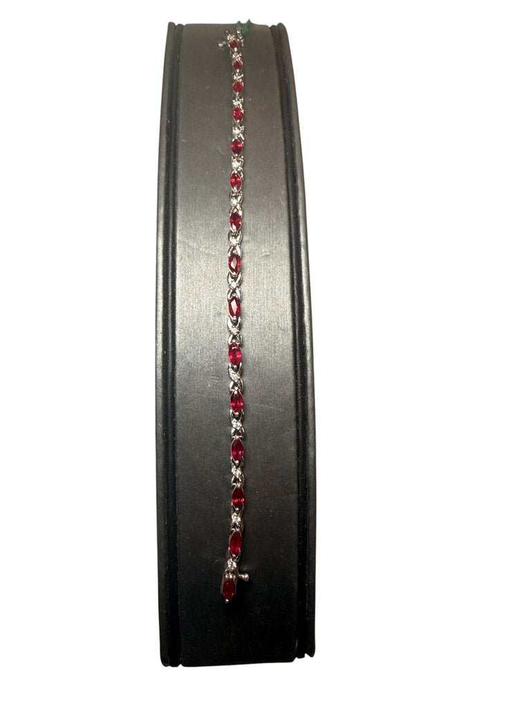 14KT WG ..24CTTW DIAMOND W/ 3.85TW RUBY TENNIS BRACELET W/ PAPERS