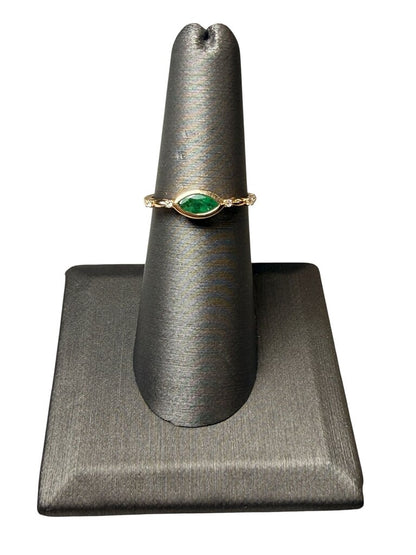 14KT YG MARQ SHAPE EMERALD E&W 4/MELEE