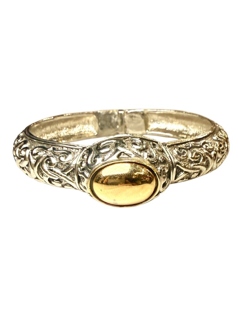 PLATED SCROLLING BANGLE BRACELET TUTONE