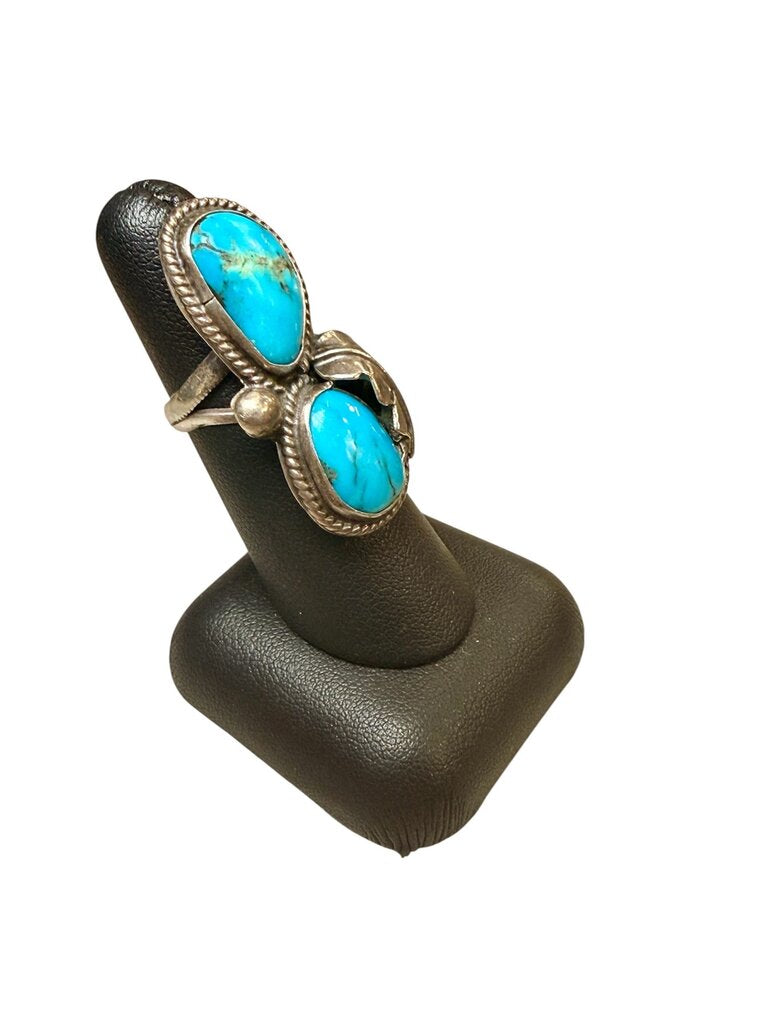 SS DOUBLE TURQ RING SZ 6