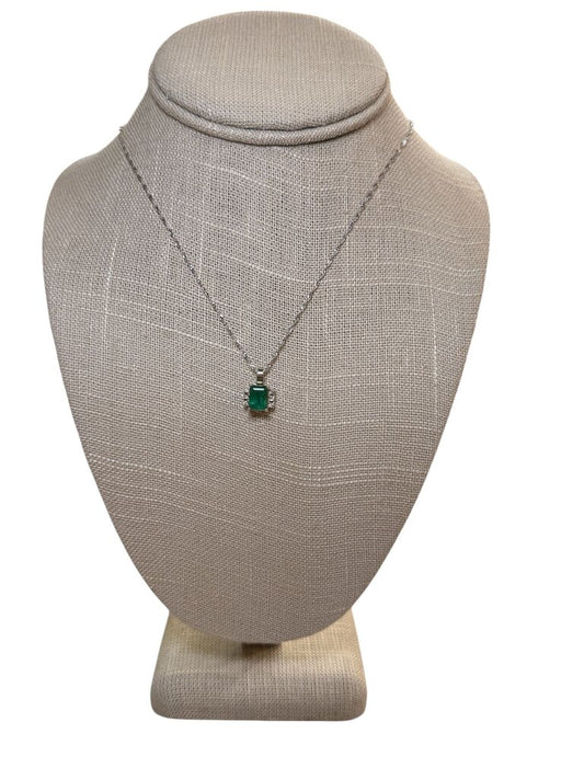 10KT WG EMERALD CUT EMERALD WITH 6RB MELEE ON SPRIGA CHAIN
