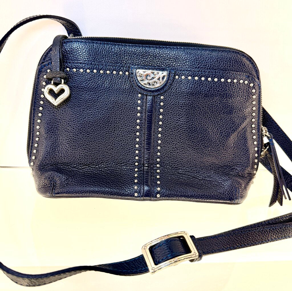 BRIGHTON NAVY JOJO PRETTY TOUGH POBBLE LEATHER CROSSBODY
