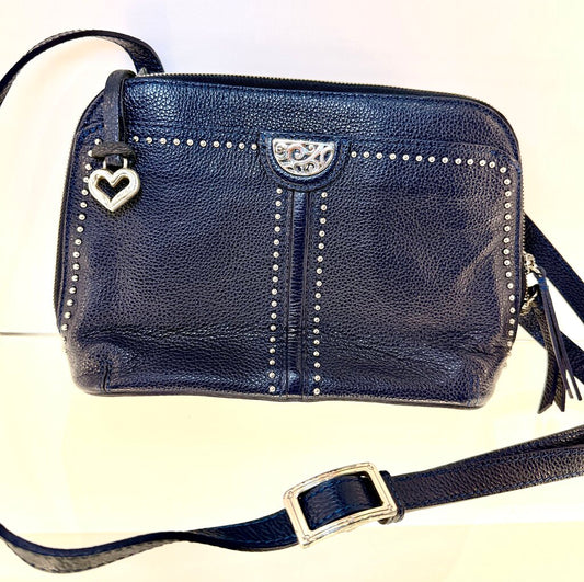 BRIGHTON NAVY JOJO PRETTY TOUGH POBBLE LEATHER CROSSBODY