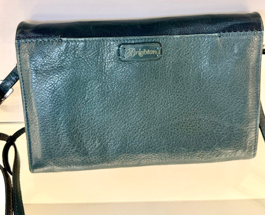 BRIGHTON GREEN/BLUE FLAP CLOSURE SOFT LEATHER CROSSBODY