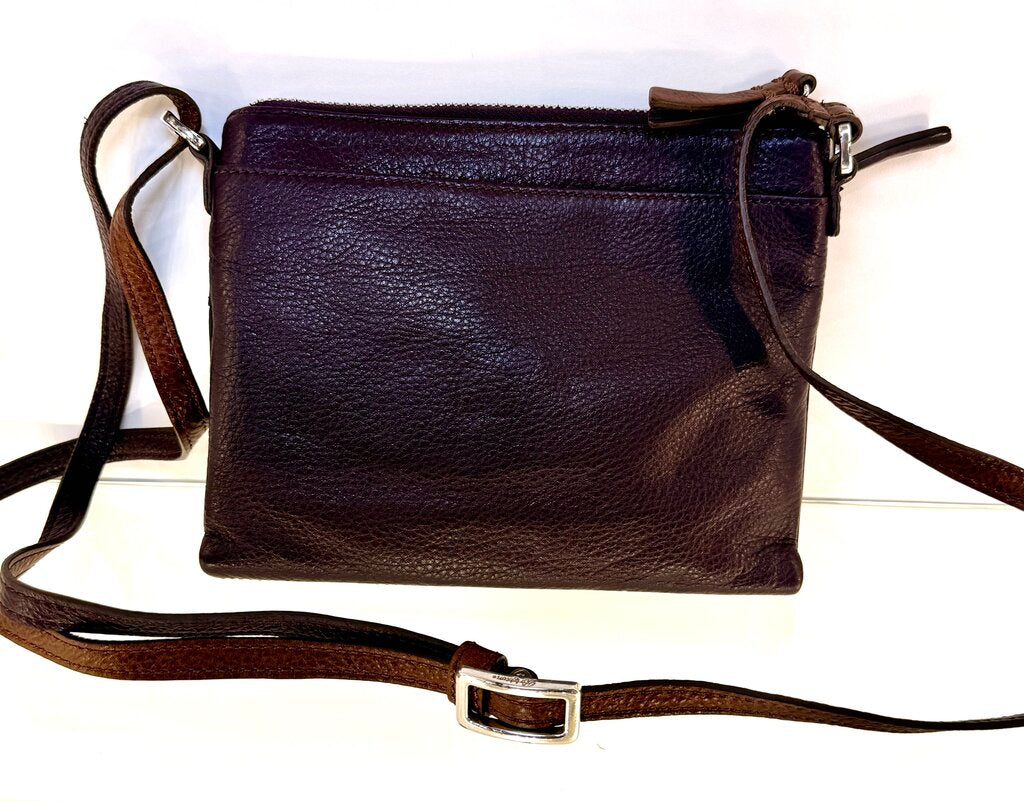 BRIGHTON PURPLE W/BROWN ACCENT SELENA ORGANIZER CROSSBODY WALLET LEATHER HANDBAG