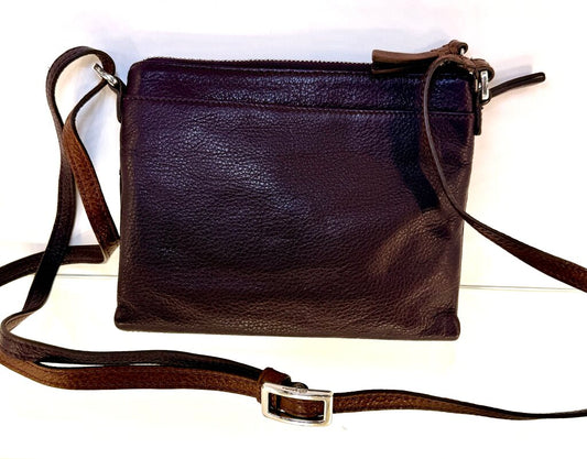 BRIGHTON PURPLE W/BROWN ACCENT SELENA ORGANIZER CROSSBODY WALLET LEATHER HANDBAG