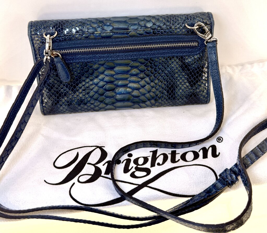 BRIGHTON GREEN/BLUE SNAKE SKIN LOOK TRI FOLD WALLET ORGANIZER CROSSBODY