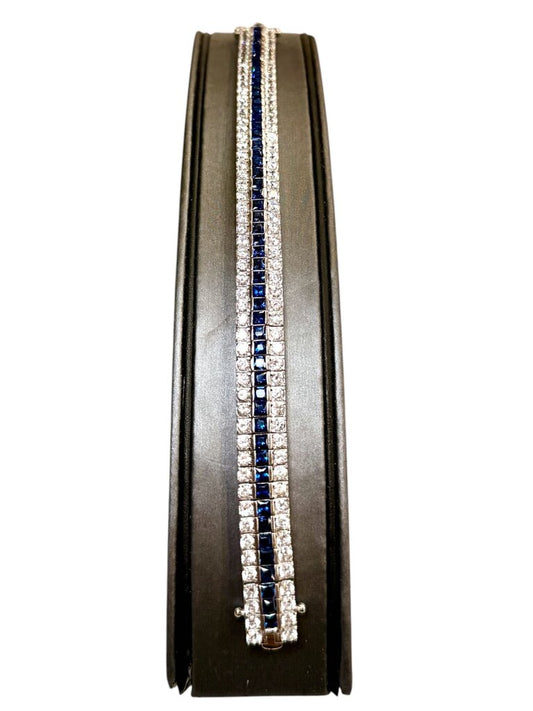 SS CREATED BLUE /WHITE SAPPHIRE TENNIS BRACELET