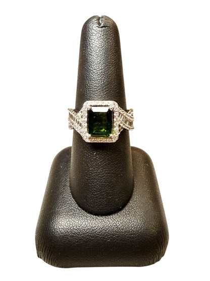 SS EMERALD CUT CHROME DIOPSIDE HALO BAG TWIST BAND SZ 8