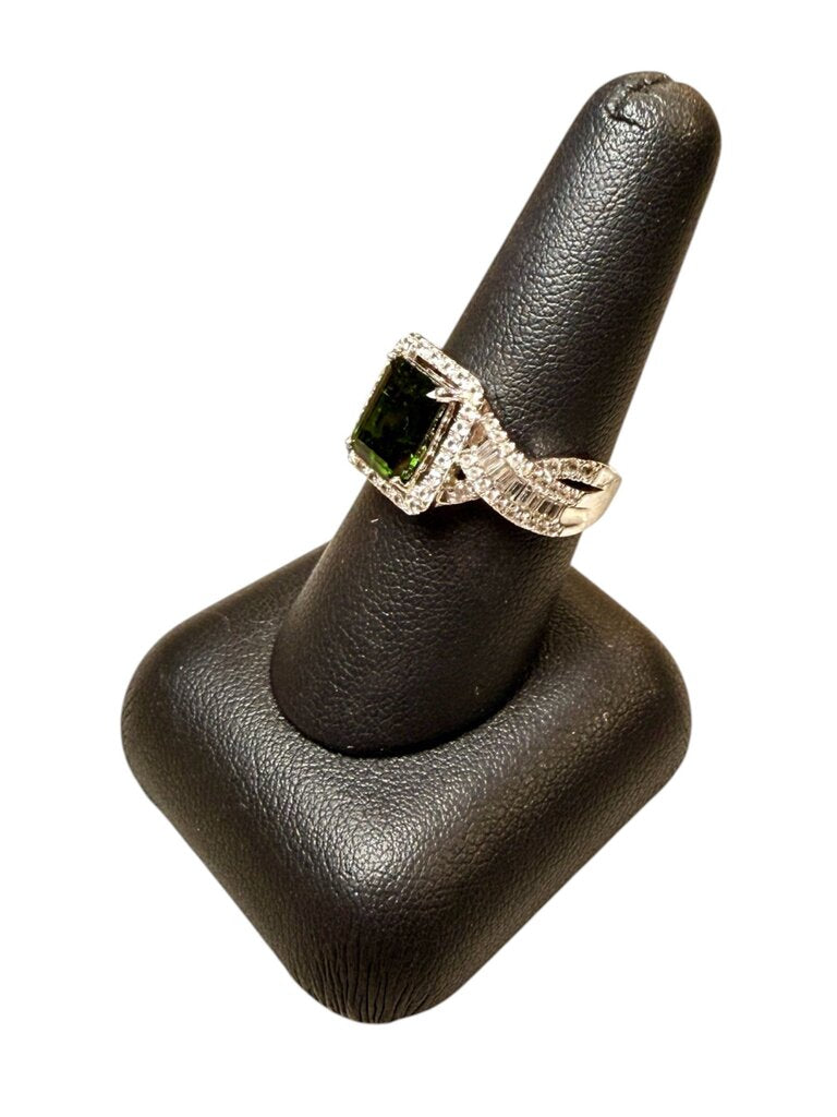 SS EMERALD CUT CHROME DIOPSIDE HALO BAG TWIST BAND SZ 8