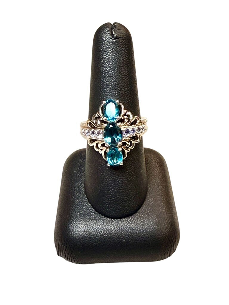 SS PPF OVAL LONDON BLUE TOPAZ RING SZ 8