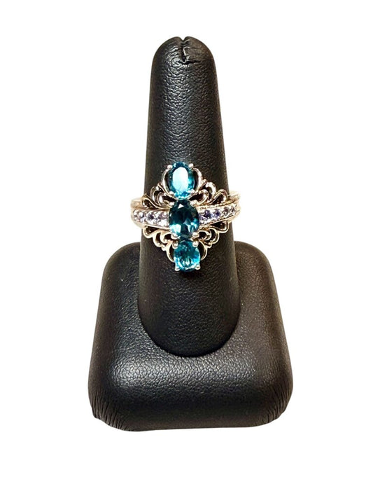 SS PPF OVAL LONDON BLUE TOPAZ RING SZ 8