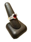 SS OVAL GARNET W/HALO RING SZ 8