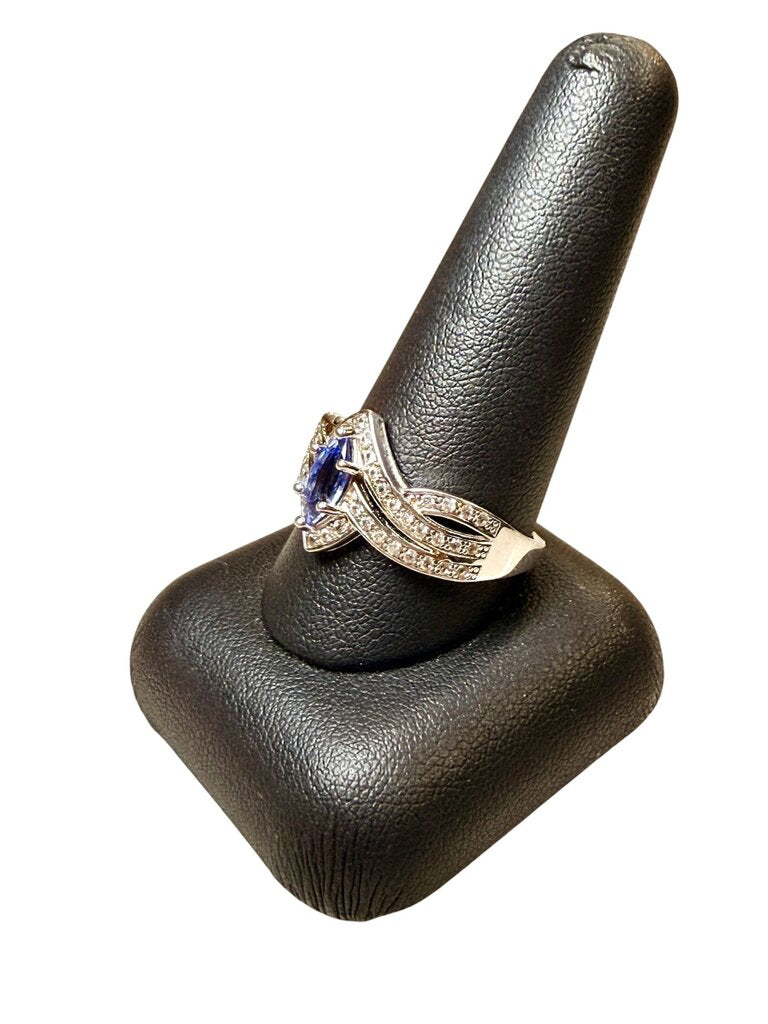 SS MARQ TANZANITE BYPASS BAND HALO STYLE SZ 11