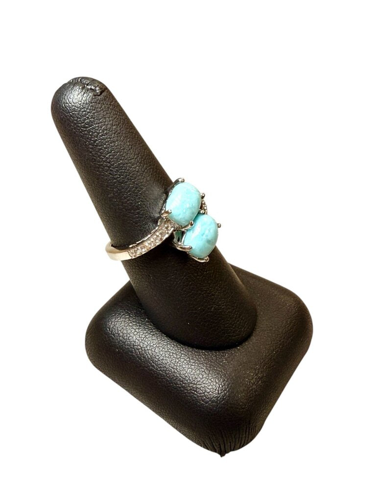 SS LARMAR OVAL STONES BYPASS W/STONES ON BAND SZ 8