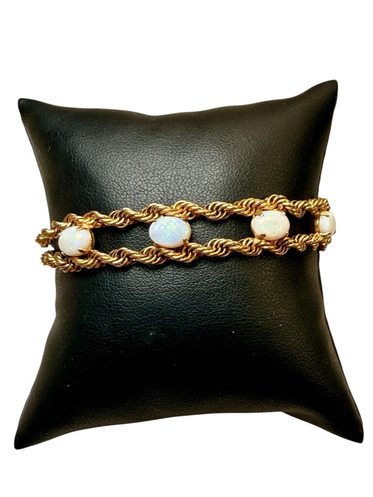 SS/GP W/4 OVAL CREATED OPALS ROPE TENNIS BRACELET