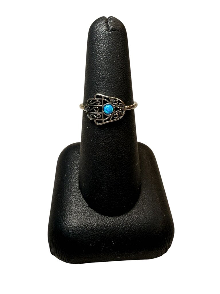 SS OPAL HAMSA HAND RING SZ 7