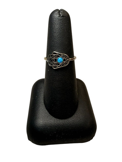 SS OPAL HAMSA HAND RING SZ 7