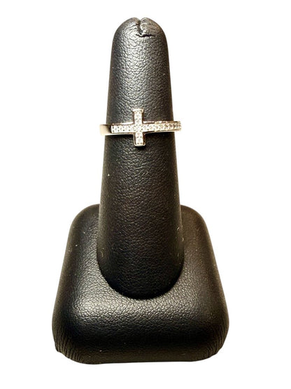 SS CROSS RING W/CZ ACCENT STONES SZ 6