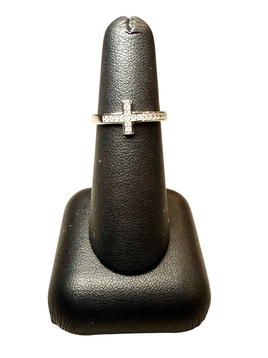 SS CROSS RING W/CZ ACCENT STONES SZ 6