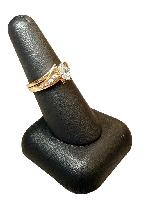 14KT YG 1/2CT MARQ CTR W/RB CHANNEL SET WEDDING SET SZ 7
