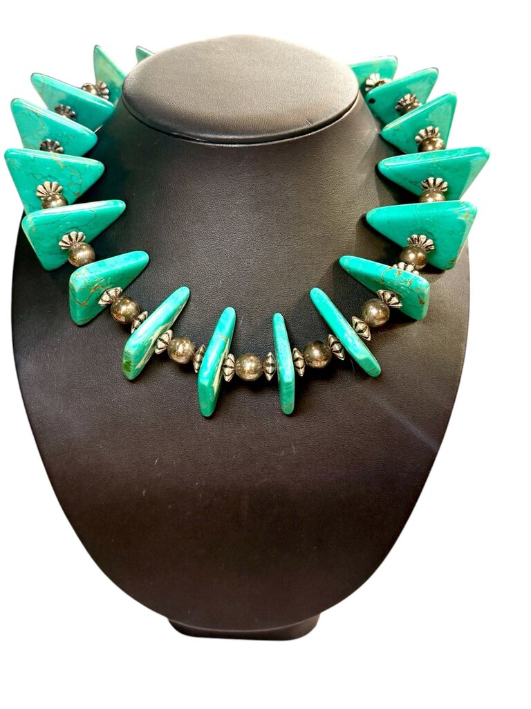 SS TABLE CUT TIBETAN TURQ NECKLACE 32"
