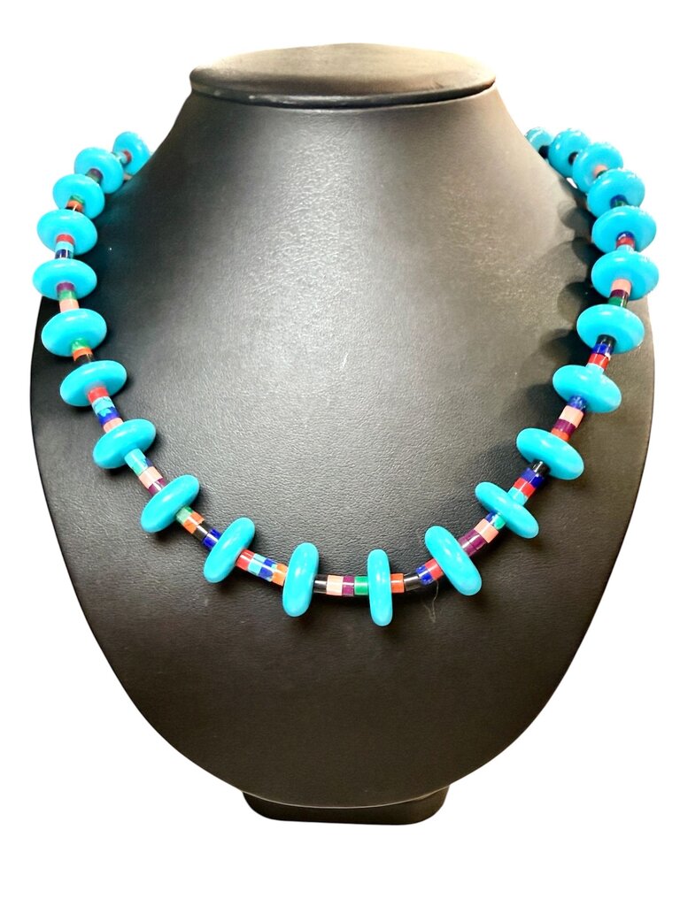SS DYED TURQ BEADS W/MULTI COLOR BEADS 30"