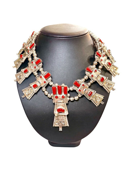 SS FRANK YAZZIE NAVAJO CORAL YEI SQUASH NECKLACE