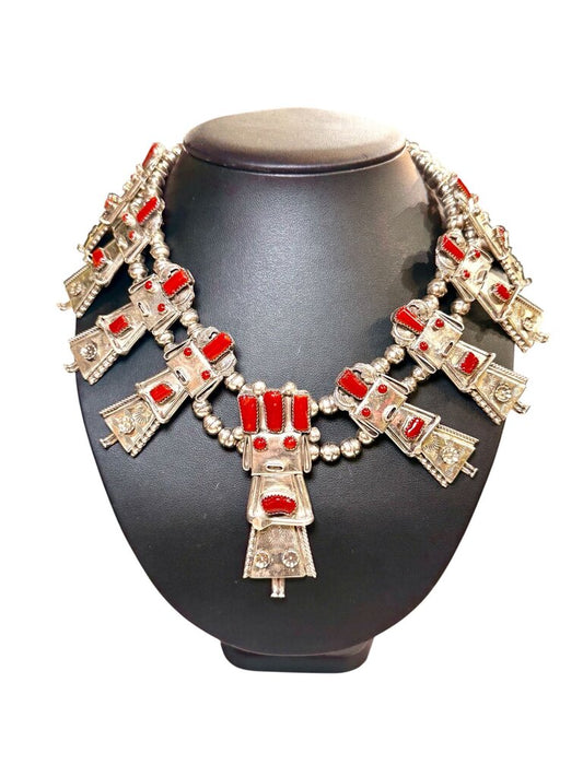 SS FRANK YAZZIE NAVAJO CORAL YEI SQUASH NECKLACE