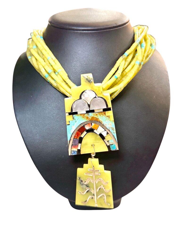 SS WARREN NIETO "MOISAIC DOORS OF CHACO CANYAN" W/YELLOW BEADS TURQ