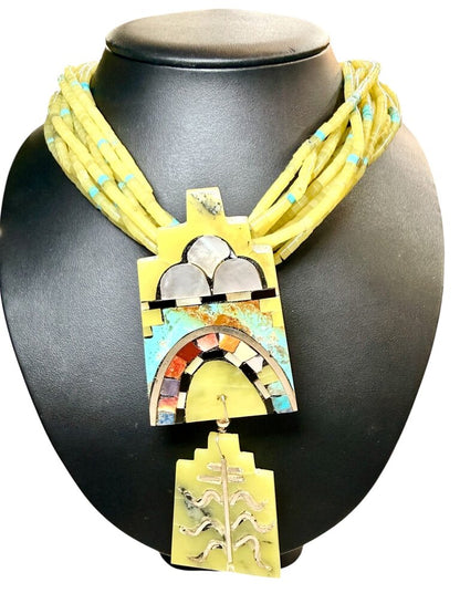 SS WARREN NIETO "MOISAIC DOORS OF CHACO CANYAN" W/YELLOW BEADS TURQ